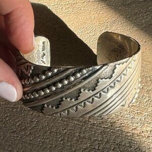 Vintage J Nez Navajo Sterling Silver Large Cuff Bracelet 54.9g